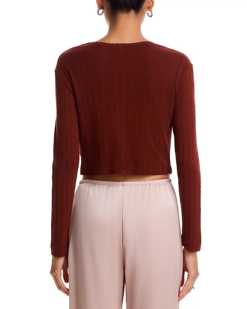 LESET Pointelle Crop Cardigan Cinnamon