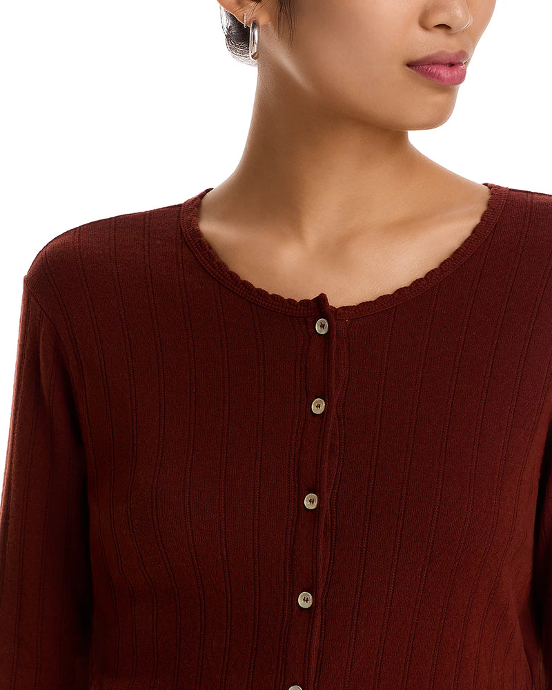 LESET Pointelle Crop Cardigan Cinnamon