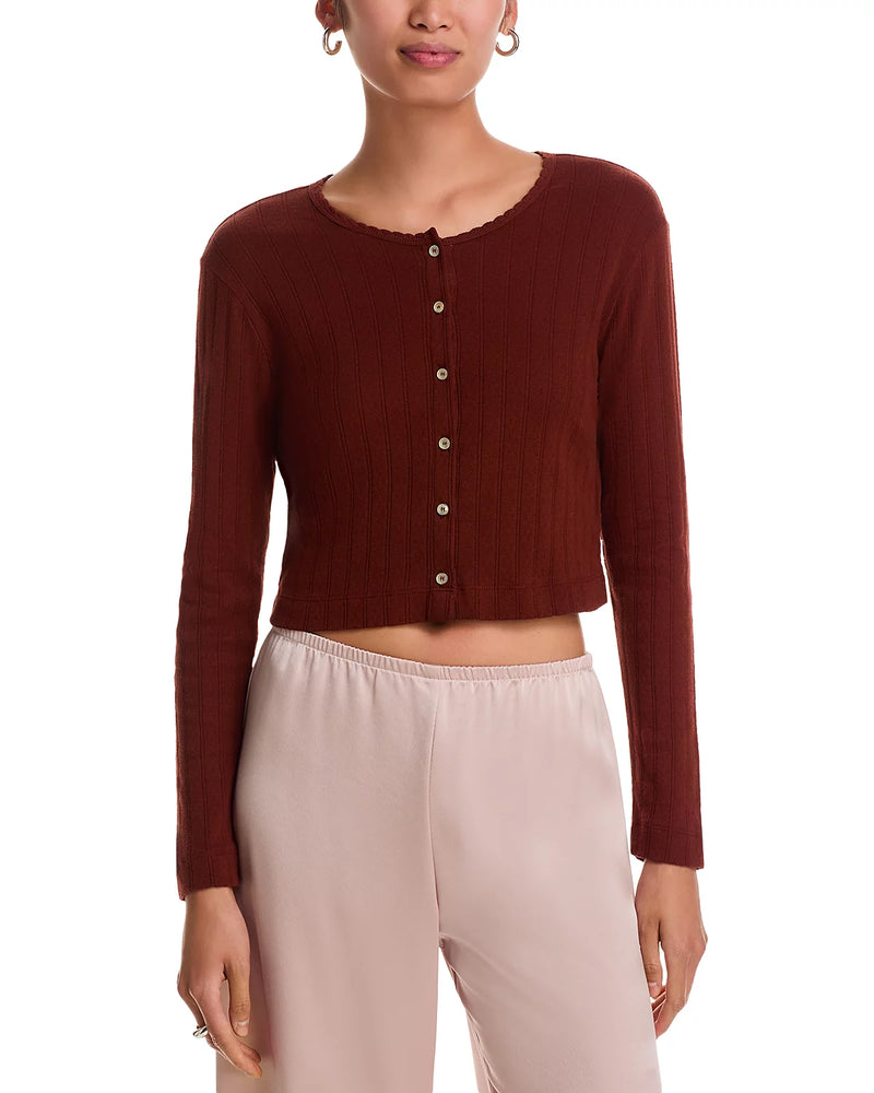 LESET Pointelle Crop Cardigan Cinnamon