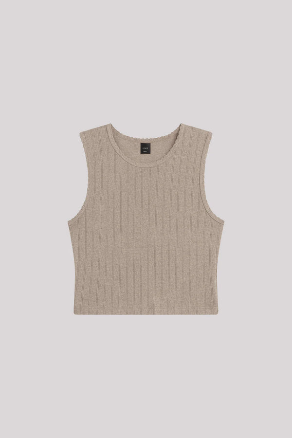 LESET Pointelle Sleeveless Crew Beige Melange
