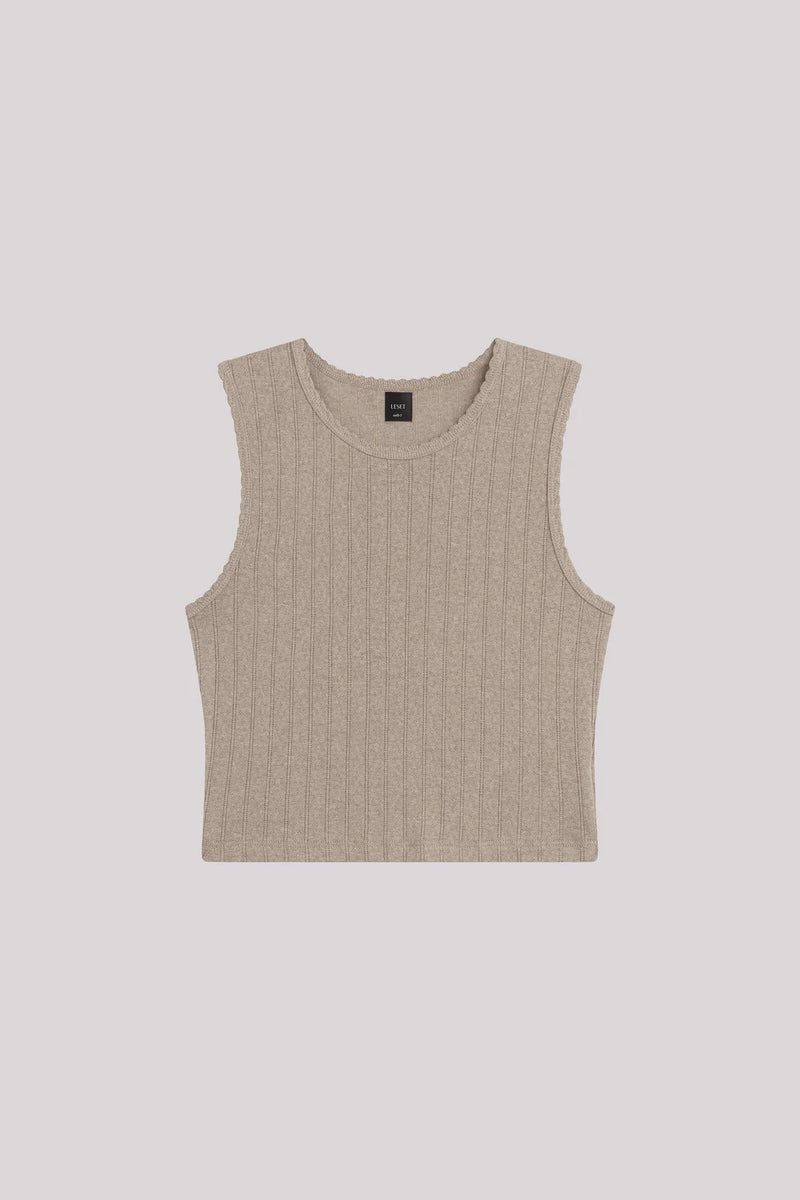 LESET Pointelle Sleeveless Crew Beige Melange