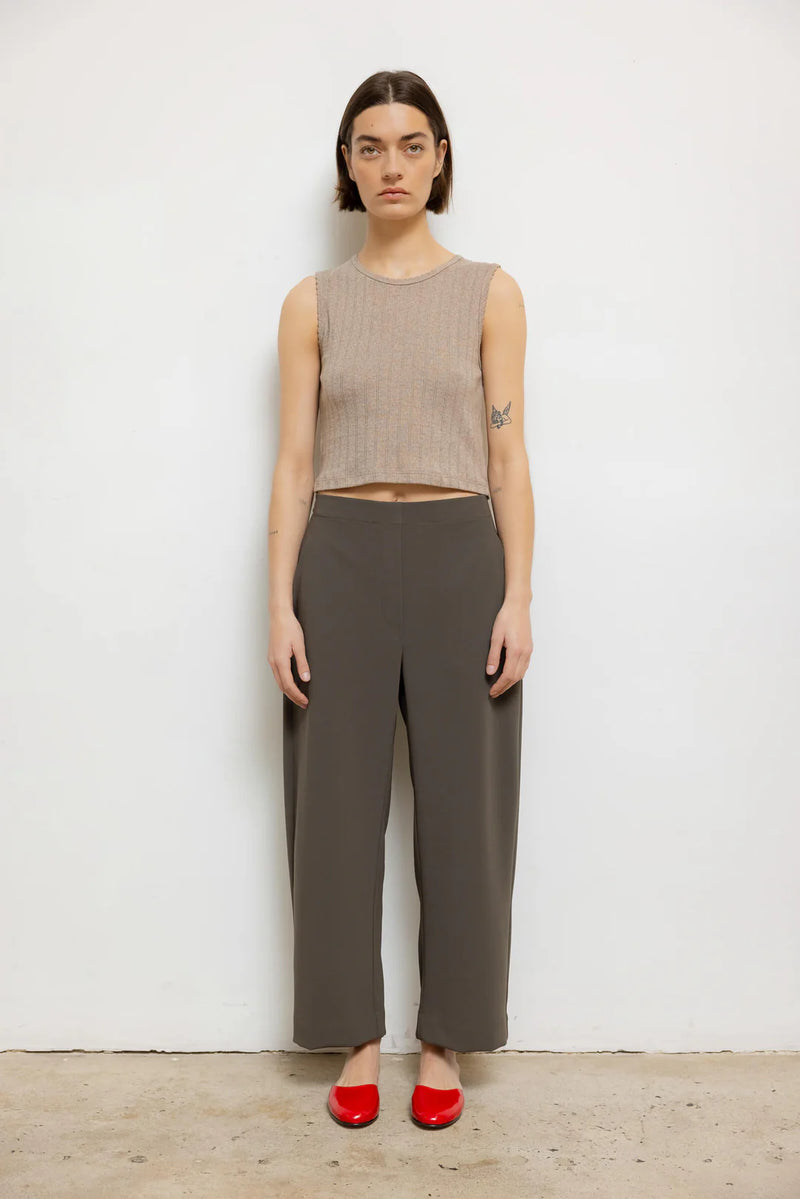 LESET Pointelle Sleeveless Crew Beige Melange