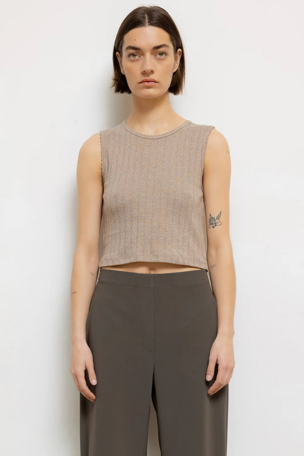 LESET Pointelle Sleeveless Crew Beige Melange