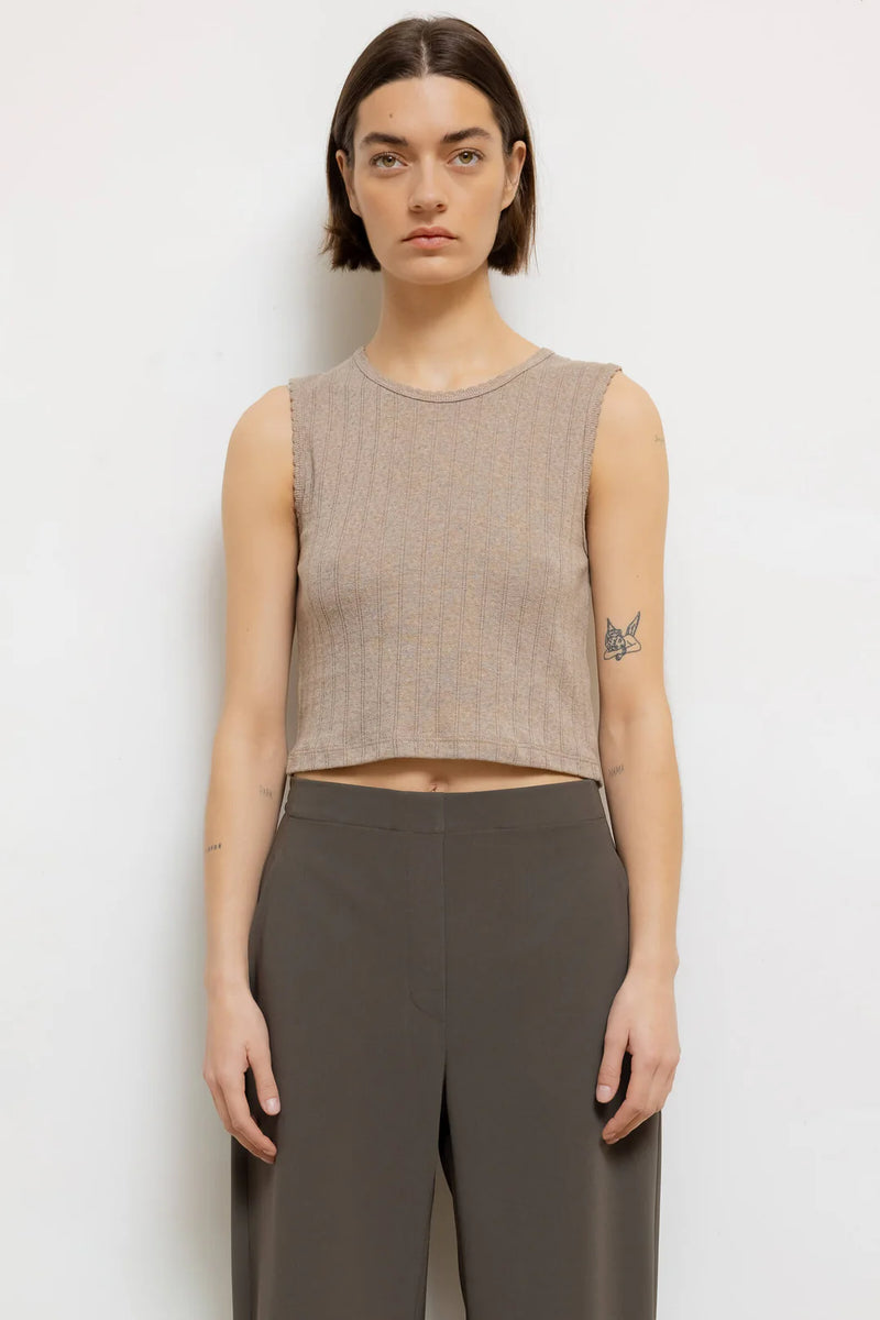 LESET Pointelle Sleeveless Crew Beige Melange