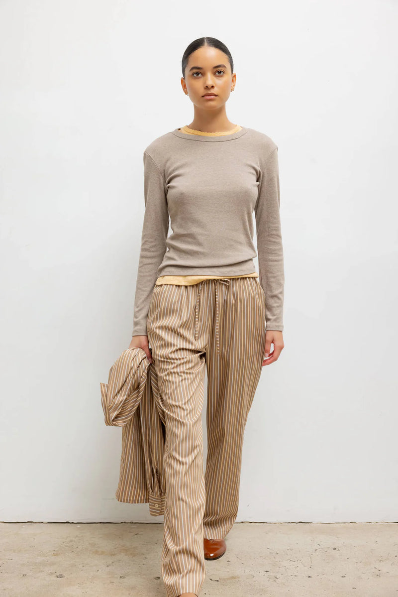 LESET Yoshi Classic Tie Pant Mocha/Brown Stripe