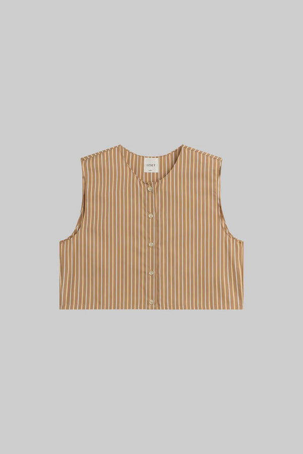 LESET Yoshi Crewneck Vest Mocha/Brown Stripe