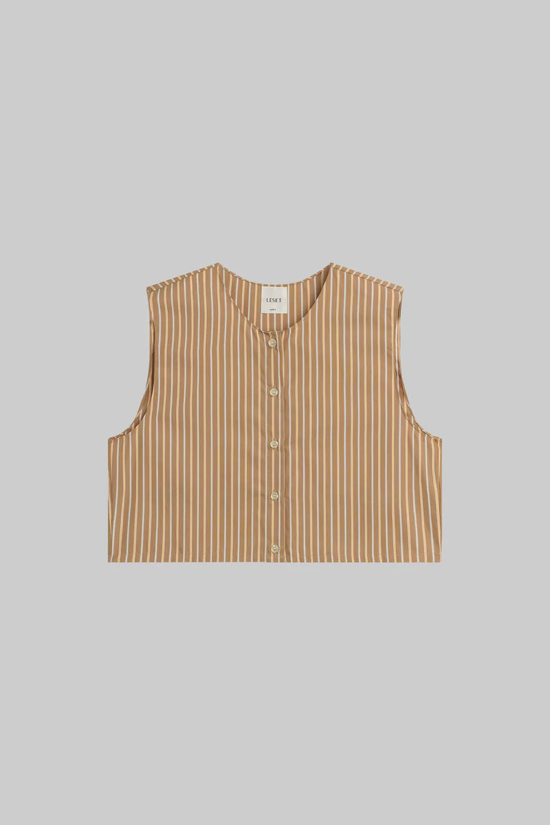 LESET Yoshi Crewneck Vest Mocha/Brown Stripe