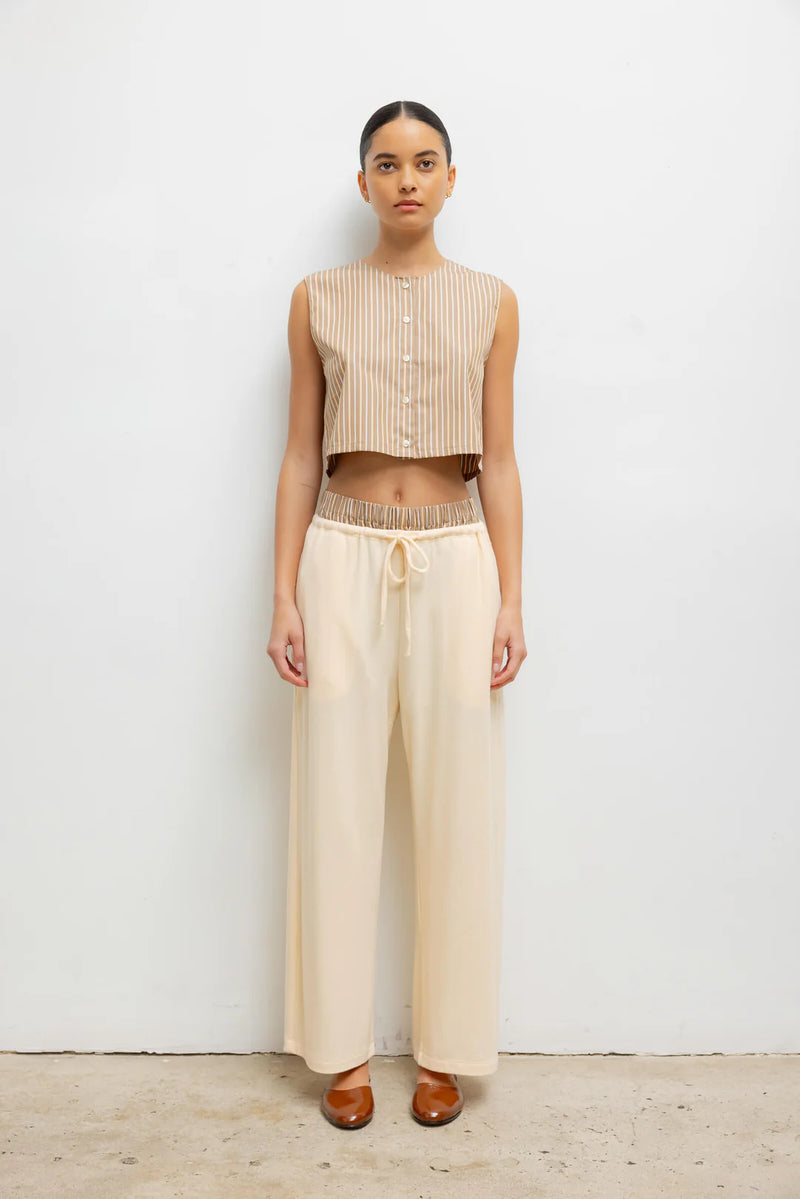 LESET Yoshi Crewneck Vest Mocha/Brown Stripe