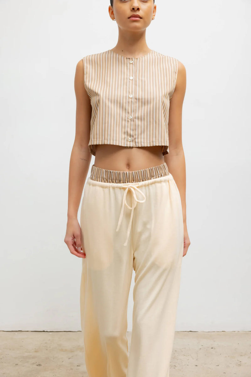 LESET Yoshi Crewneck Vest Mocha/Brown Stripe