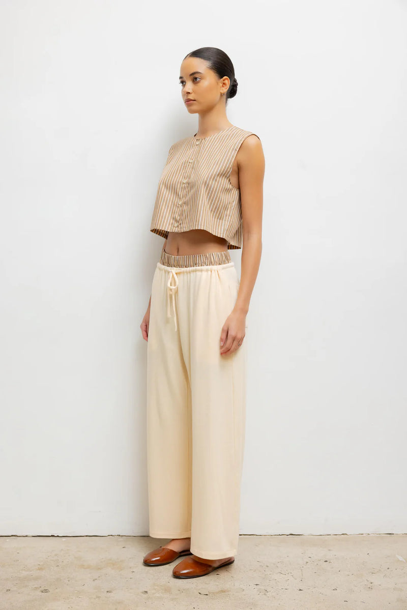 LESET Yoshi Crewneck Vest Mocha/Brown Stripe