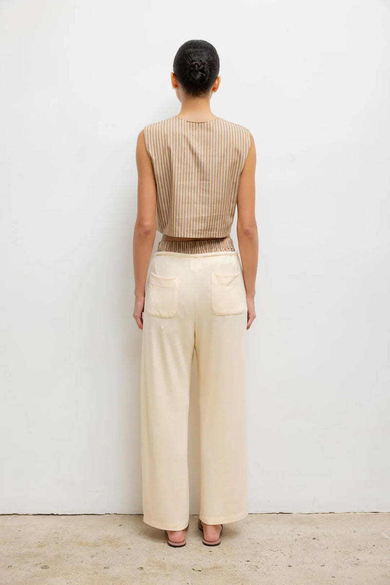 LESET Yoshi Crewneck Vest Mocha/Brown Stripe