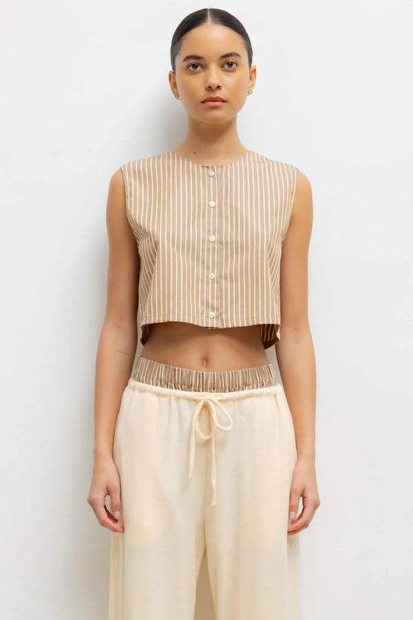 LESET Yoshi Crewneck Vest Mocha/Brown Stripe