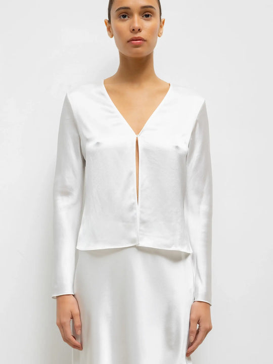 Leset Barb Button Long Sleeve Top - Optic White