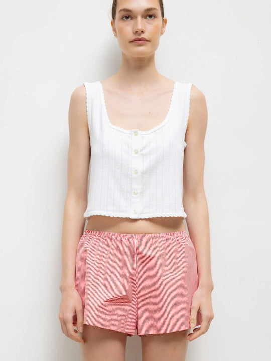 Leset Pointelle Button Down Tank - White