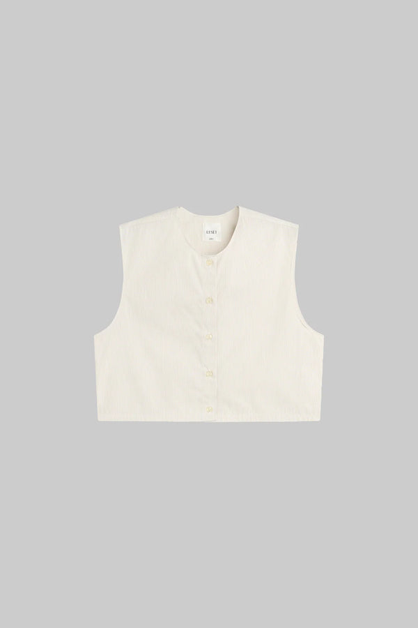 Leset Yoshi Crewneck Vest - Parchment/Khaki Stripe
