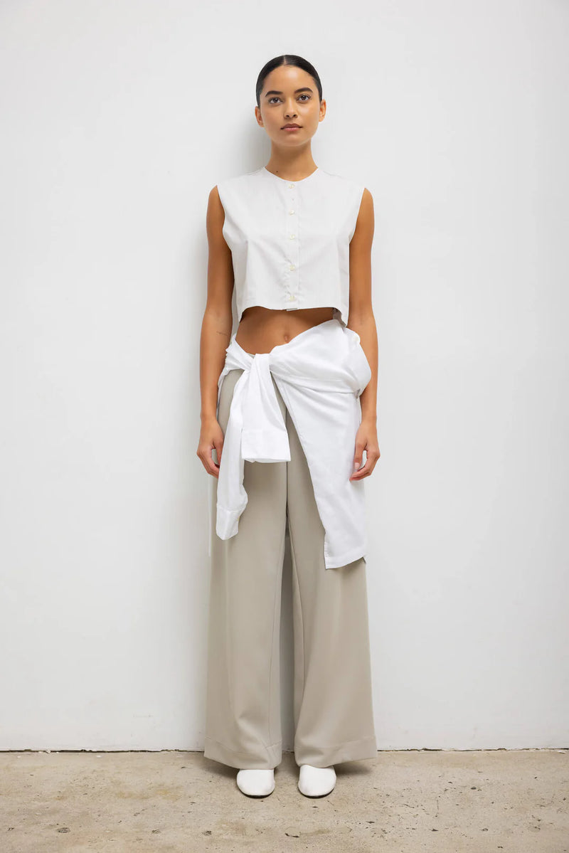Leset Yoshi Crewneck Vest - Parchment/Khaki Stripe