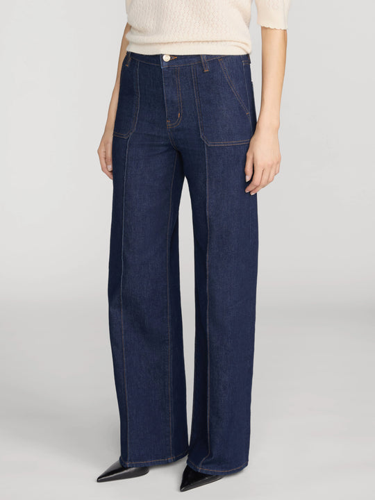 Frame Le Pixie Slim Palazzo Pintuck Pocket Jean - Rinse