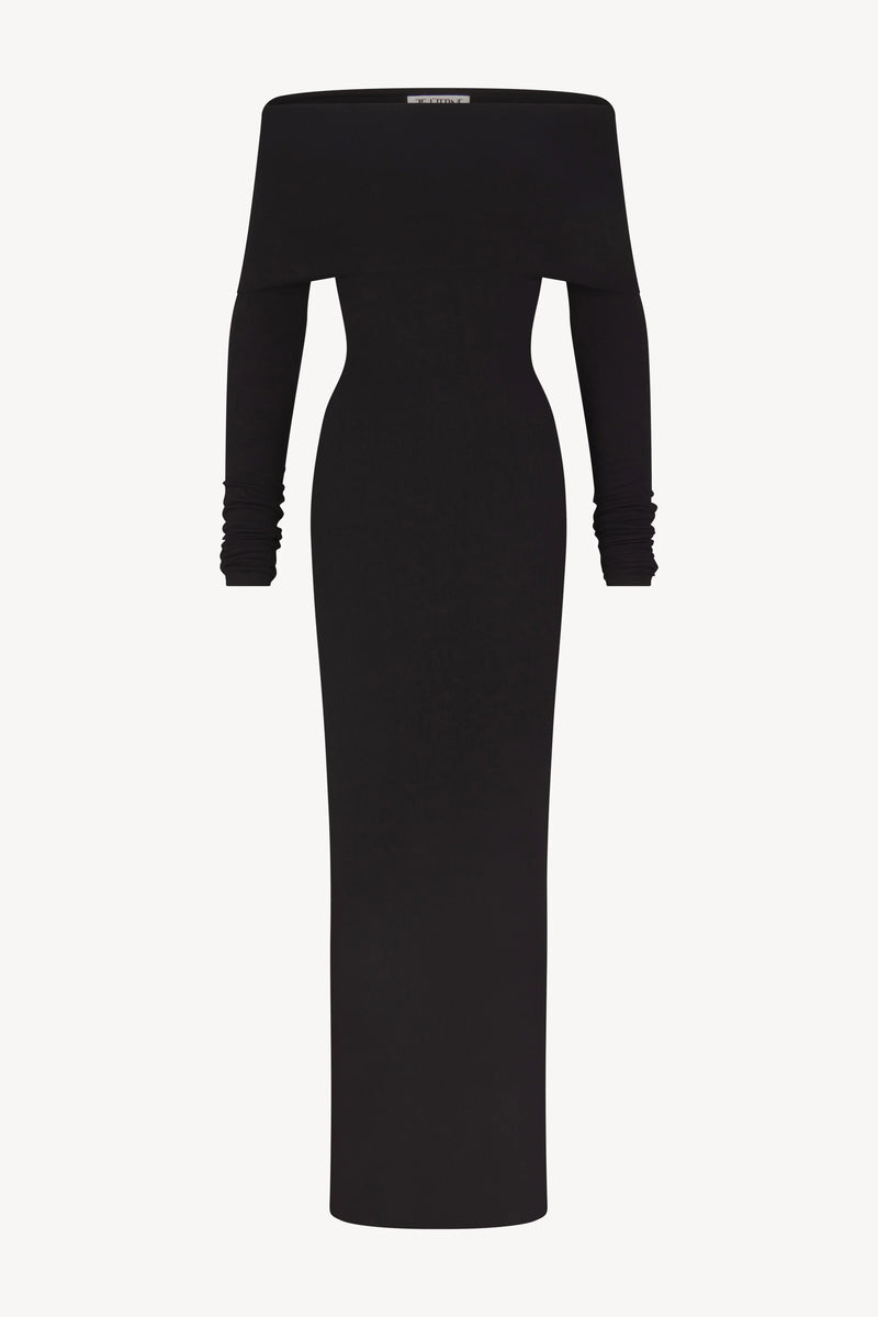 Eterne Long Sleeve Off-Shoulder Maxi Dress Black