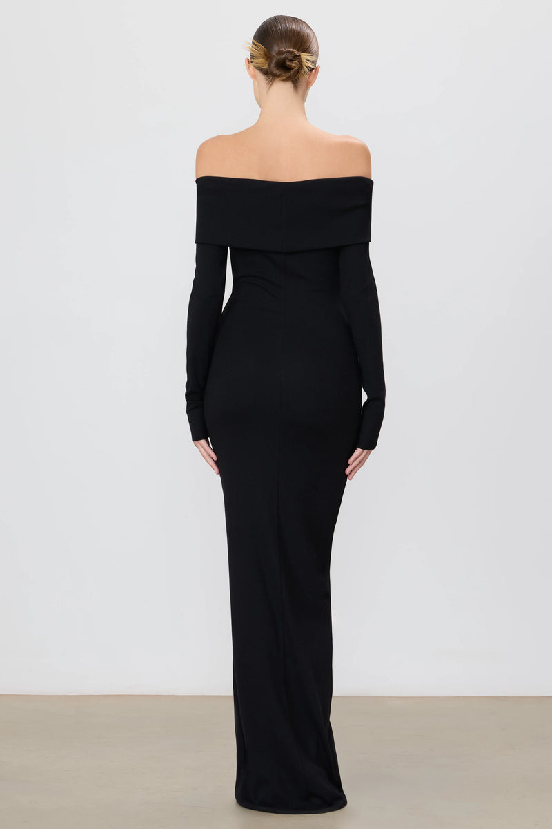 Eterne Long Sleeve Off-Shoulder Maxi Dress Black