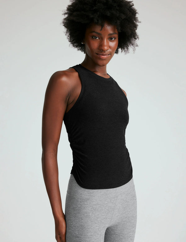 Beyond Yoga Featherweight Your Fit Shirred Tank Darkest Night