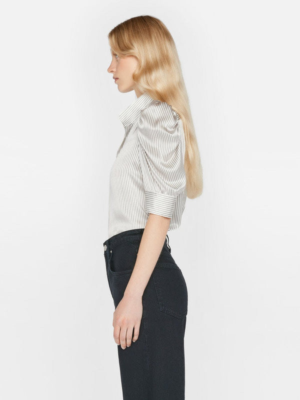 Frame Balloon Sleeve Mockneck Sweatshirt in Off White Multi