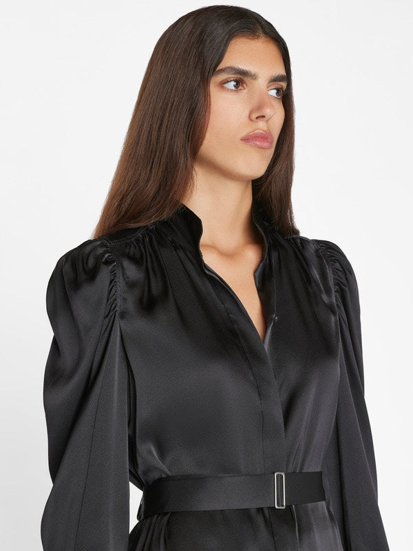 Frame Gillian Long Sleeve Mini Dress in Noir