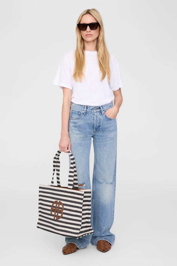 Anine Bing Lara Tote - Black And Natural Stripe