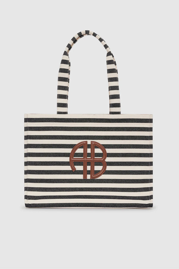 Anine Bing Lara Tote - Black And Natural Stripe