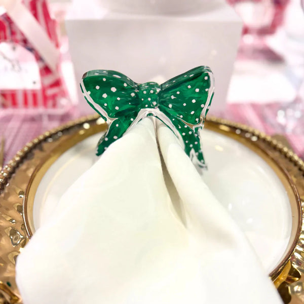 Lauren Dunn Green Polka Dot Bow Acrylic Napkin Ring