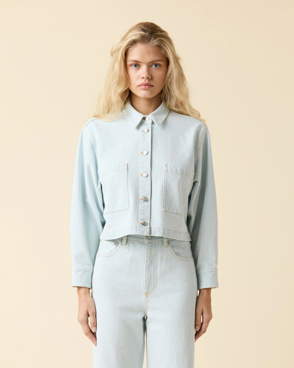 Le Jean Bow Embroidered Overshirt Artic Blue