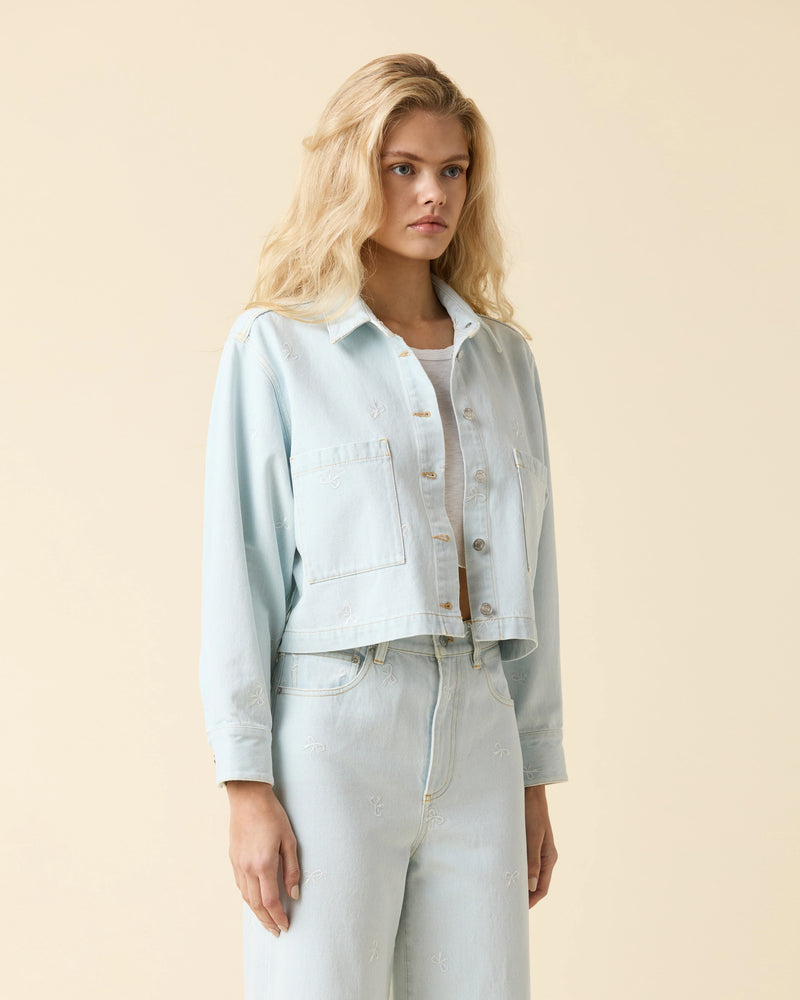 Le Jean Bow Embroidered Overshirt Artic Blue