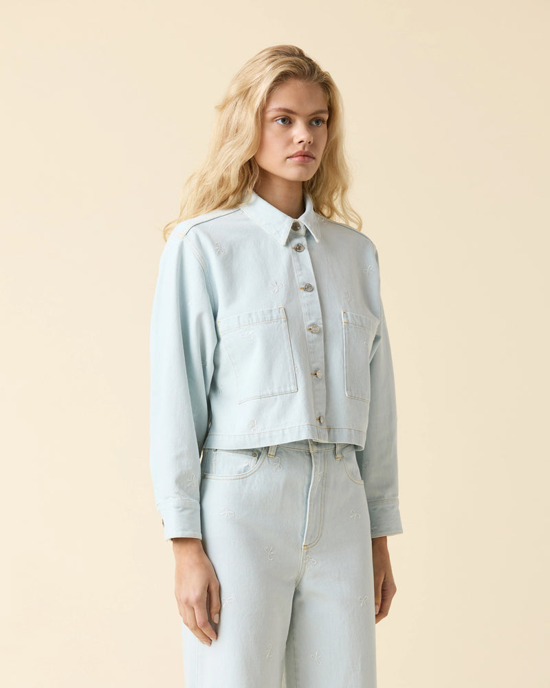 Le Jean Bow Embroidered Overshirt Artic Blue