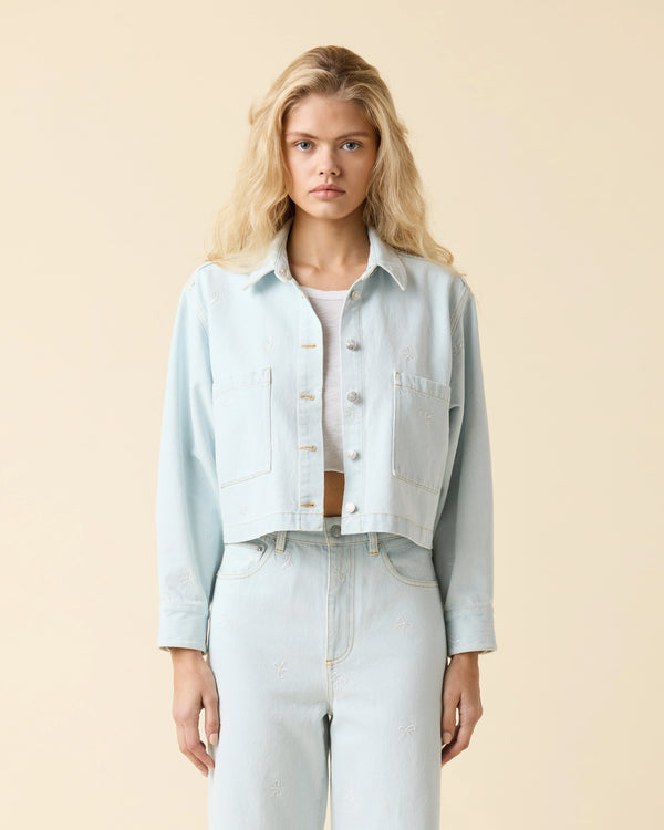 Le Jean Bow Embroidered Overshirt Artic Blue
