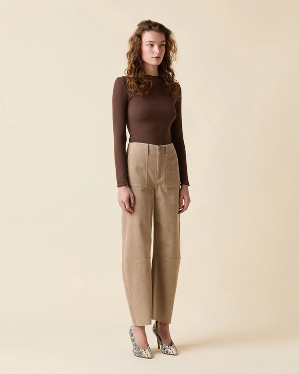 Le Jean Corduroy Utility Soft Barrel Mid Rise Beige