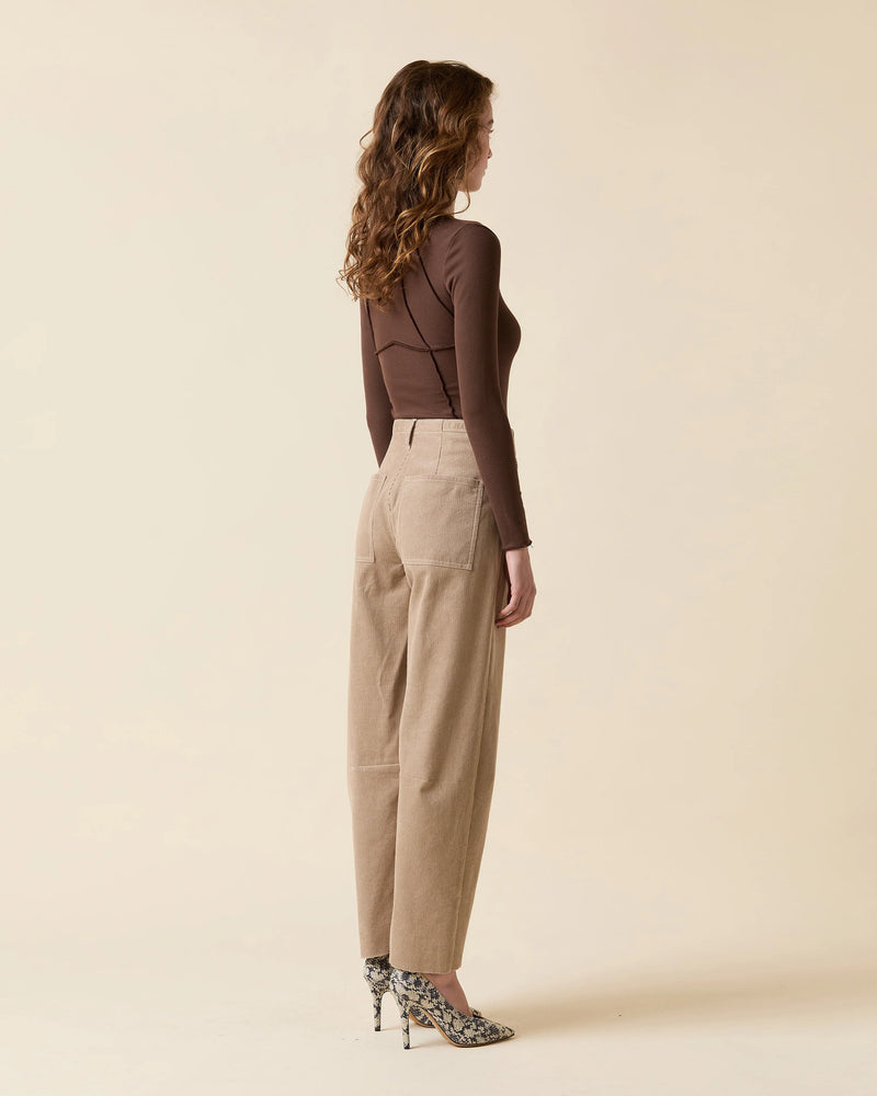 Le Jean Corduroy Utility Soft Barrel Mid Rise Beige