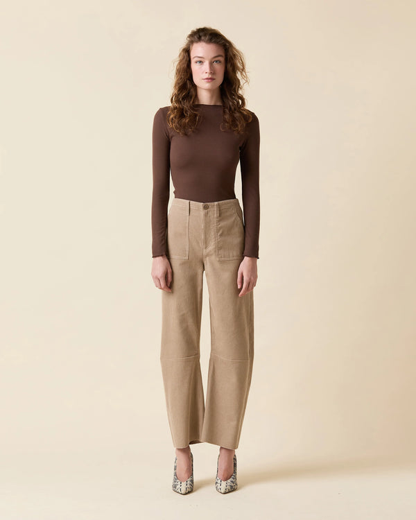 Le Jean Corduroy Utility Soft Barrel Mid Rise Beige