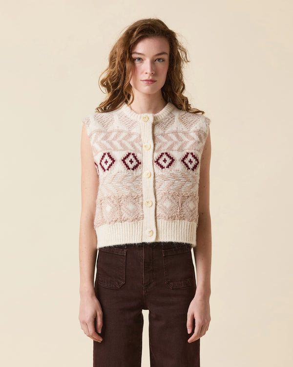 Le Jean Fair Isle Vest Cream