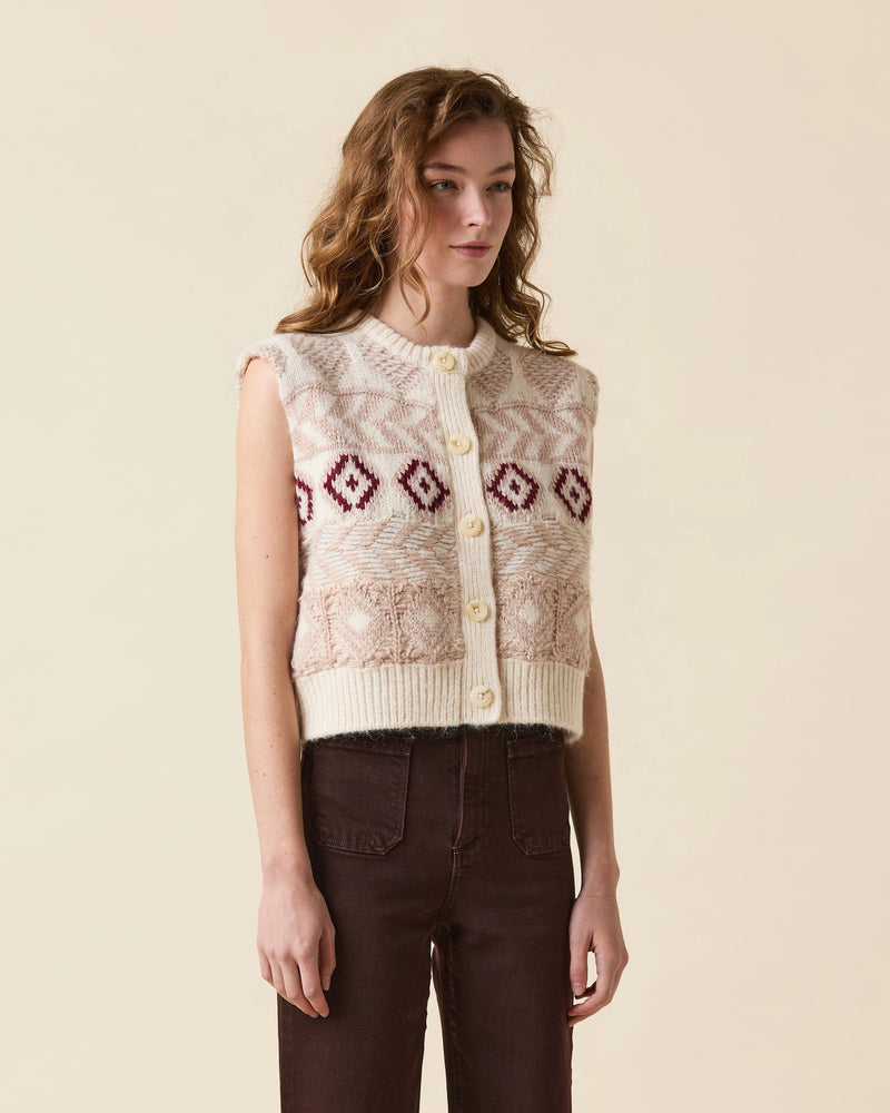 Le Jean Fair Isle Vest Cream