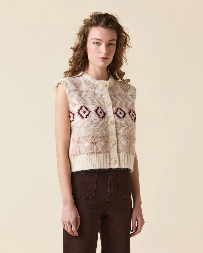 Le Jean Fair Isle Vest Cream