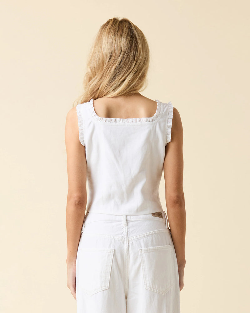 Le Jean Linen Ruffle Cami White