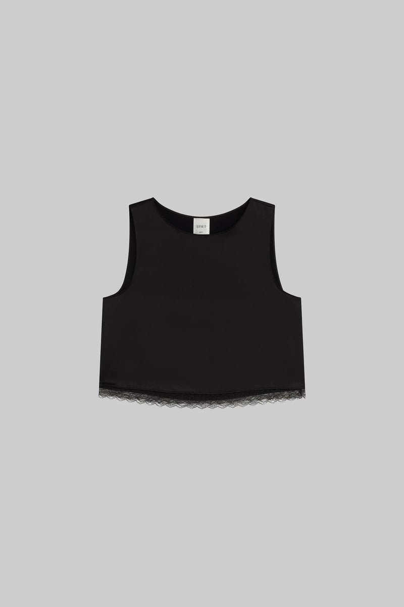 Leset Barb Crop Sleeveless Crew Black