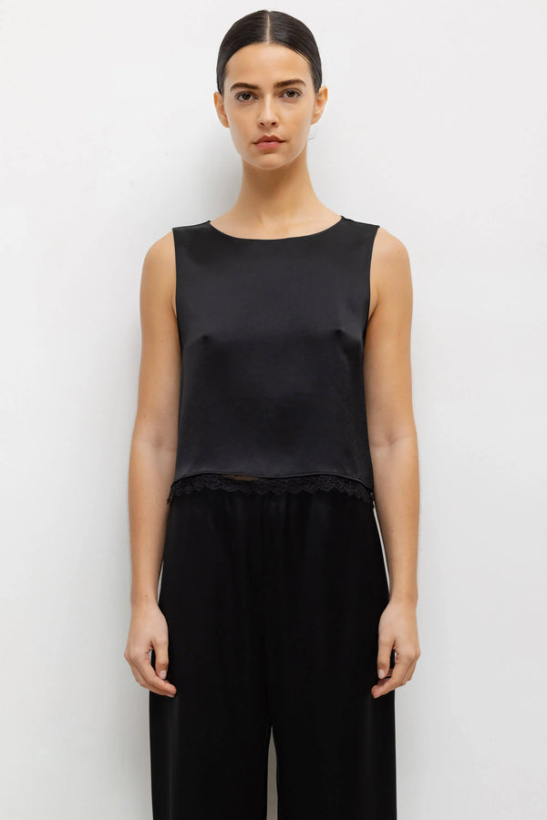 Leset Barb Crop Sleeveless Crew Black