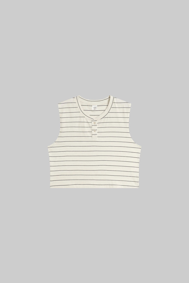 Leset Margo Stripe Sleeveless Henley Natural/ Midnight Stripe