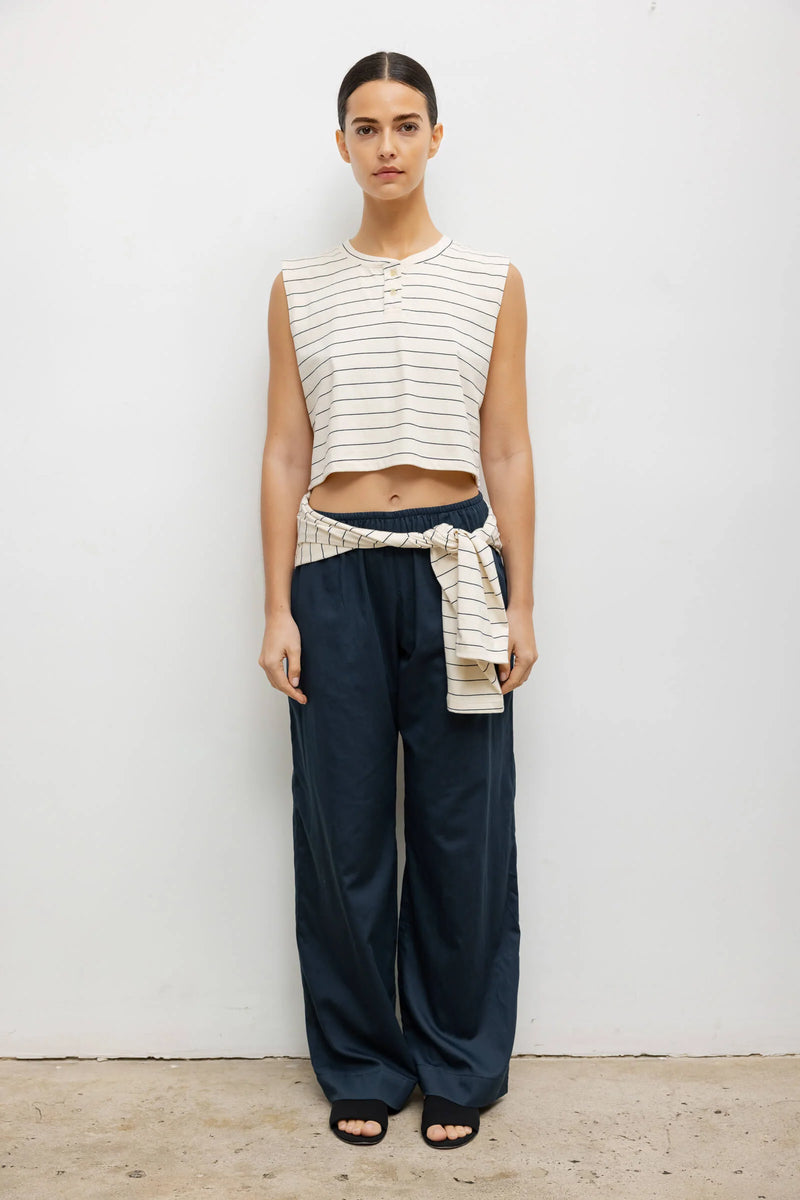Leset Margo Stripe Sleeveless Henley Natural/ Midnight Stripe