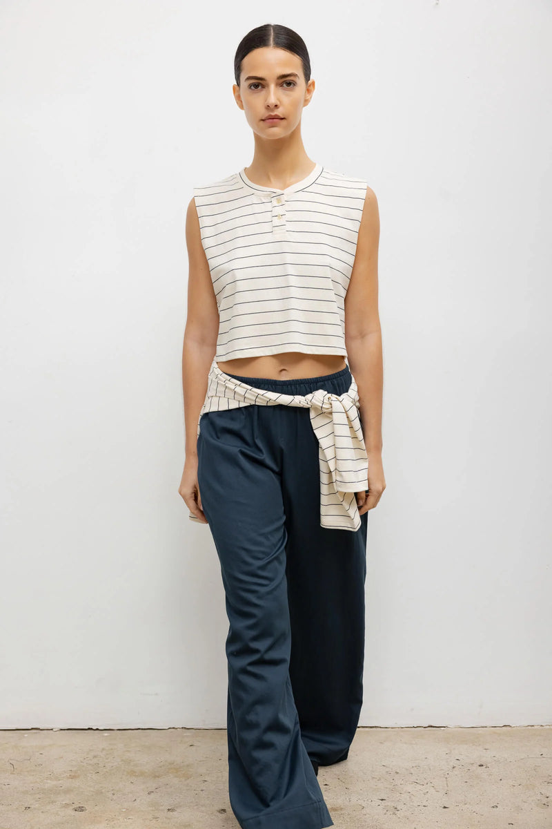 Leset Margo Stripe Sleeveless Henley Natural/ Midnight Stripe
