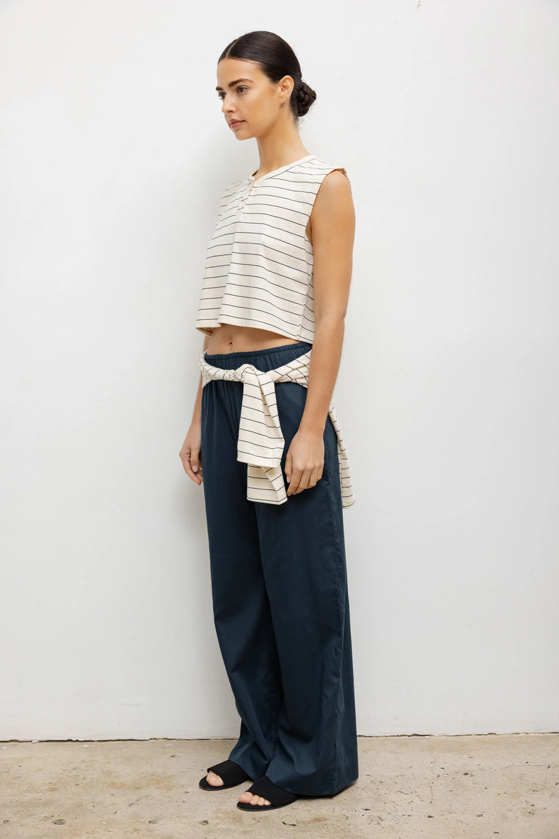 Leset Margo Stripe Sleeveless Henley Natural/ Midnight Stripe