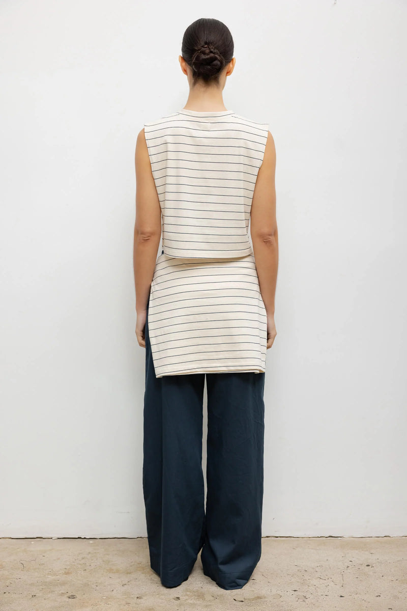 Leset Margo Stripe Sleeveless Henley Natural/ Midnight Stripe