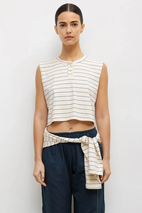 Leset Margo Stripe Sleeveless Henley Natural/ Midnight Stripe