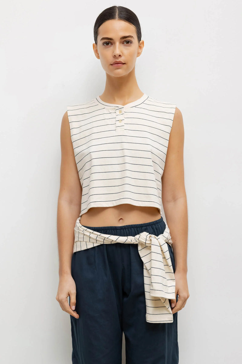 Leset Margo Stripe Sleeveless Henley Natural/ Midnight Stripe