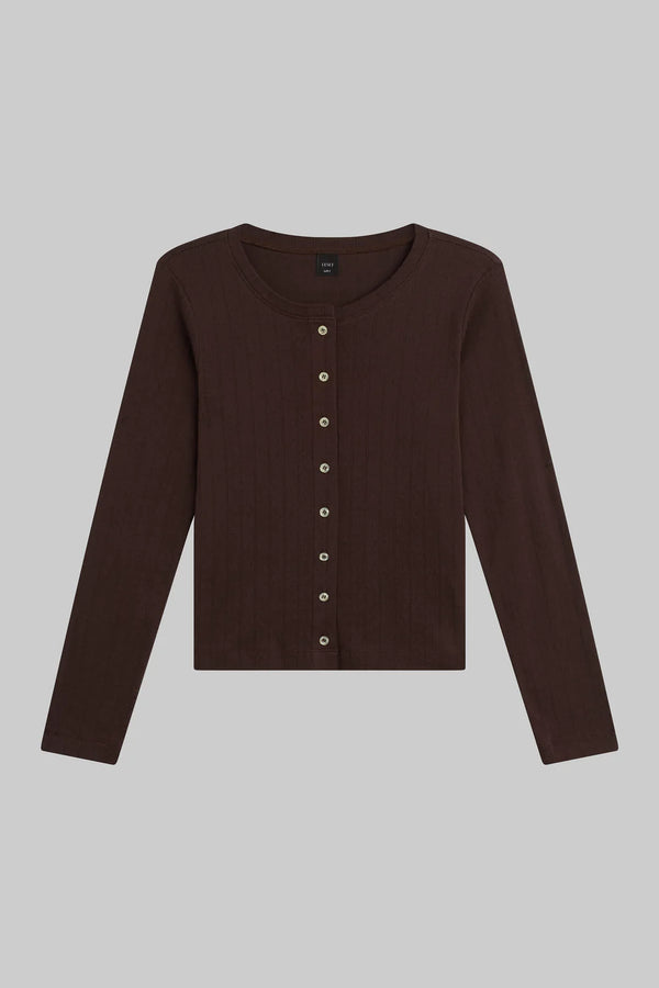 Leset Pointelle Classic Crew Cardigan Choco